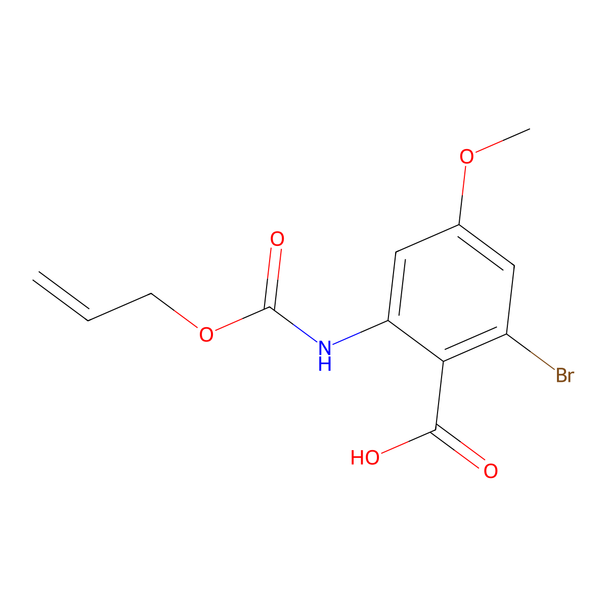 2-Bromo-4-methoxy-6-{[(prop-2-en-1-yloxy)carbonyl]amino}benzoic acid molecular structure, CAS 2680794-87-8