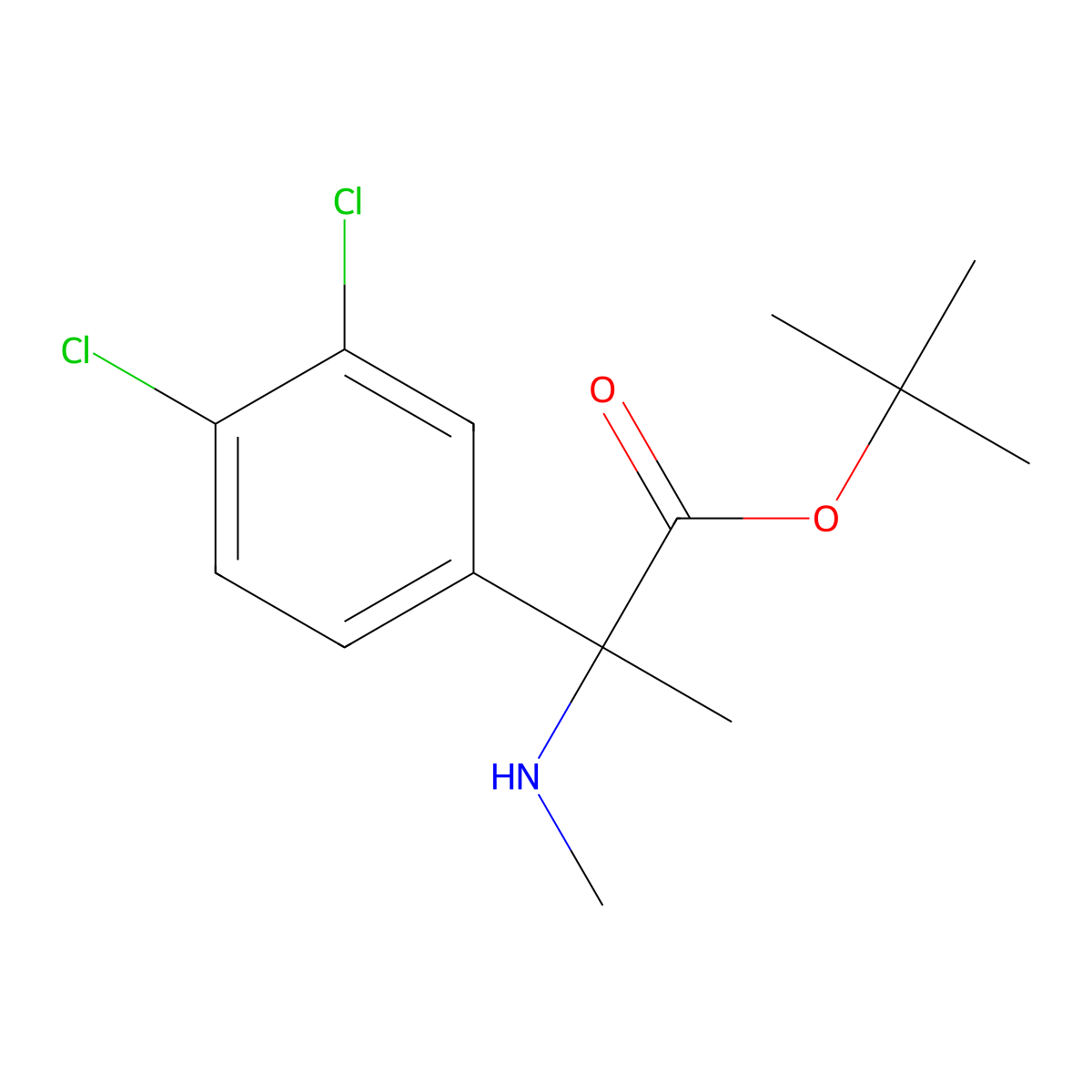 Tert-butyl 2-(3,4-dichlorophenyl)-2-(methylamino)propanoate molecular structure, CAS 2680795-16-6