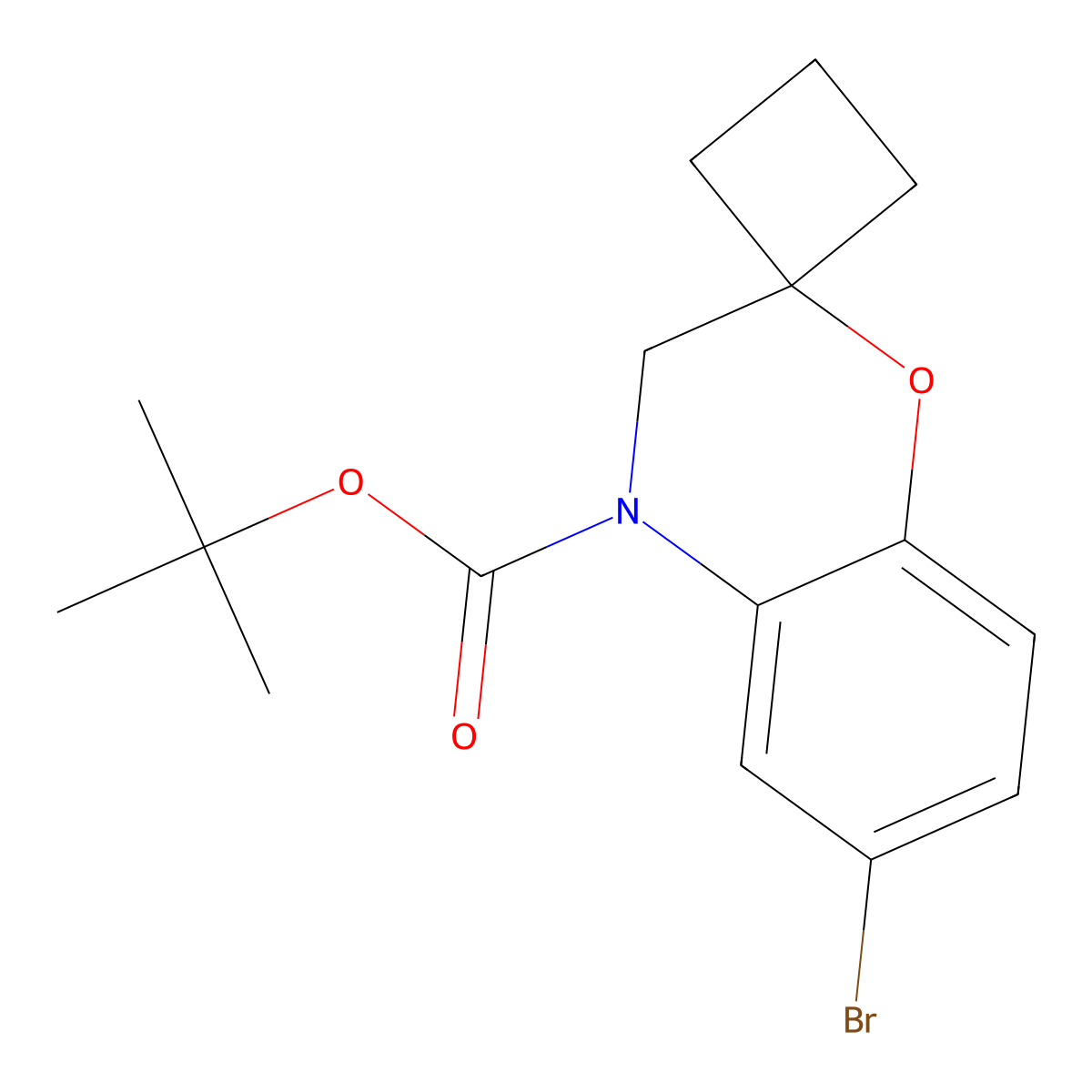 Tert-butyl 6-bromo-3,4-dihydrospiro[1,4-benzoxazine-2,1'-cyclobutane]-4-carboxylate molecular structure, CAS 2680795-22-4
