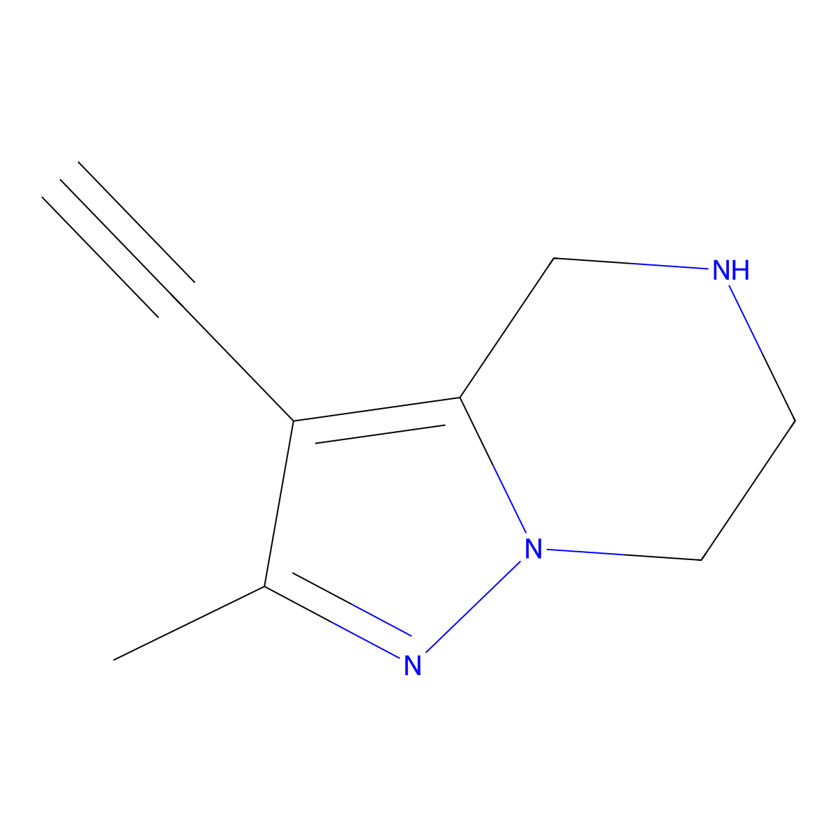 3-ethynyl-2-methyl-4H,5H,6H,7H-pyrazolo[1,5-a]pyrazine molecular structure, CAS 2680795-40-6