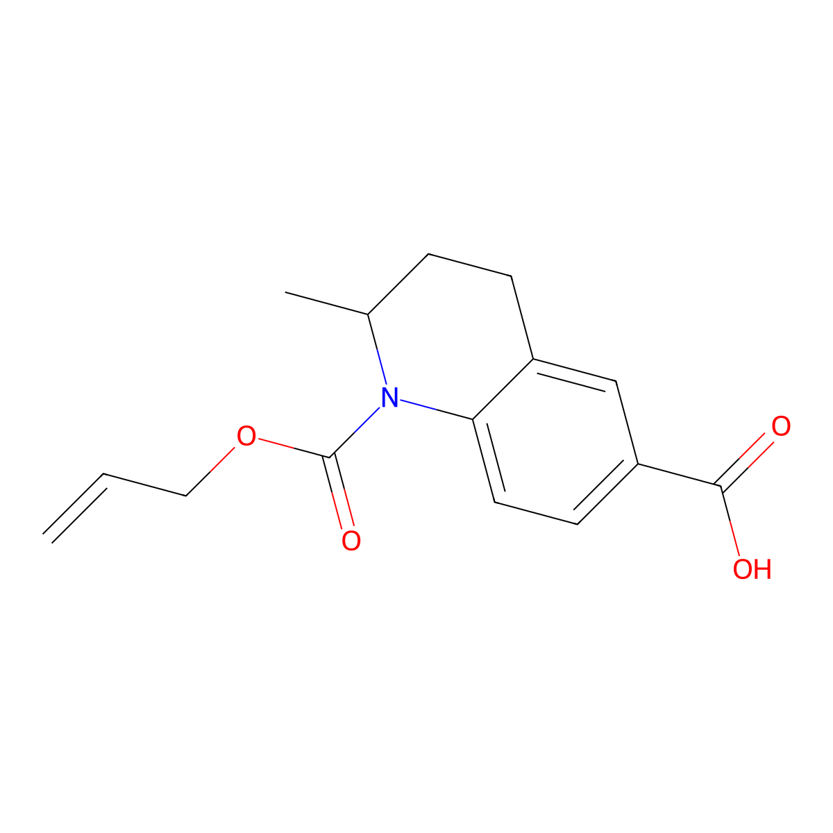 2-Methyl-1-[(prop-2-en-1-yloxy)carbonyl]-1,2,3,4-tetrahydroquinoline-6-carboxylic acid molecular structure, CAS 2680795-49-5