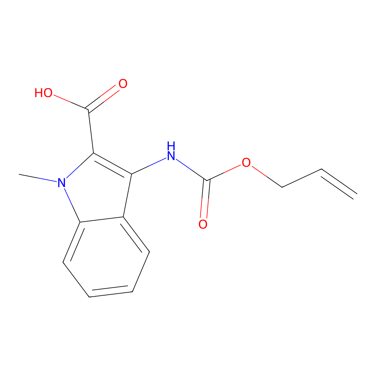 1-methyl-3-{[(prop-2-en-1-yloxy)carbonyl]amino}-1H-indole-2-carboxylic acid molecular structure, CAS 2680795-61-1