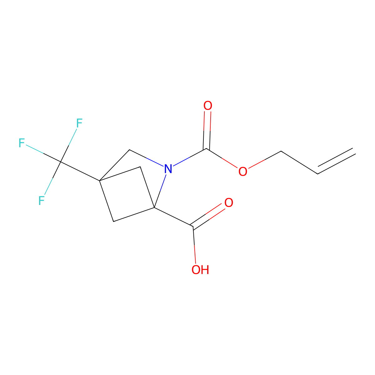 2-[(Prop-2-en-1-yloxy)carbonyl]-4-(trifluoromethyl)-2-azabicyclo[2.1.1]hexane-1-carboxylic acid molecular structure, CAS 2680795-76-8