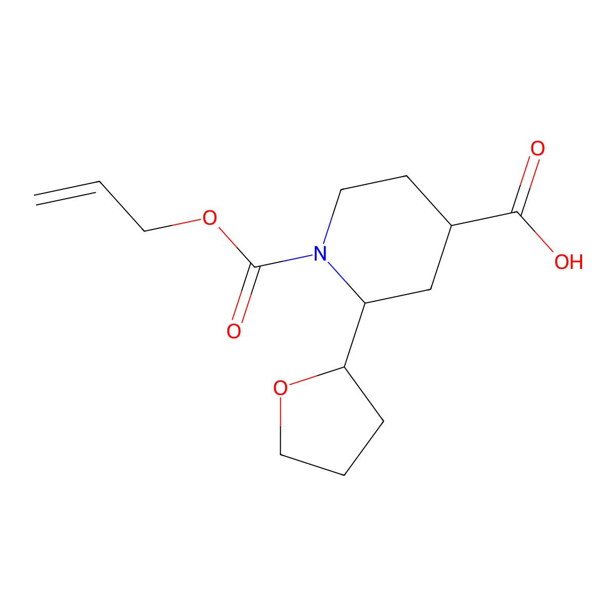 2-(Oxolan-2-yl)-1-[(prop-2-en-1-yloxy)carbonyl]piperidine-4-carboxylic acid molecular structure, CAS 2680795-78-0