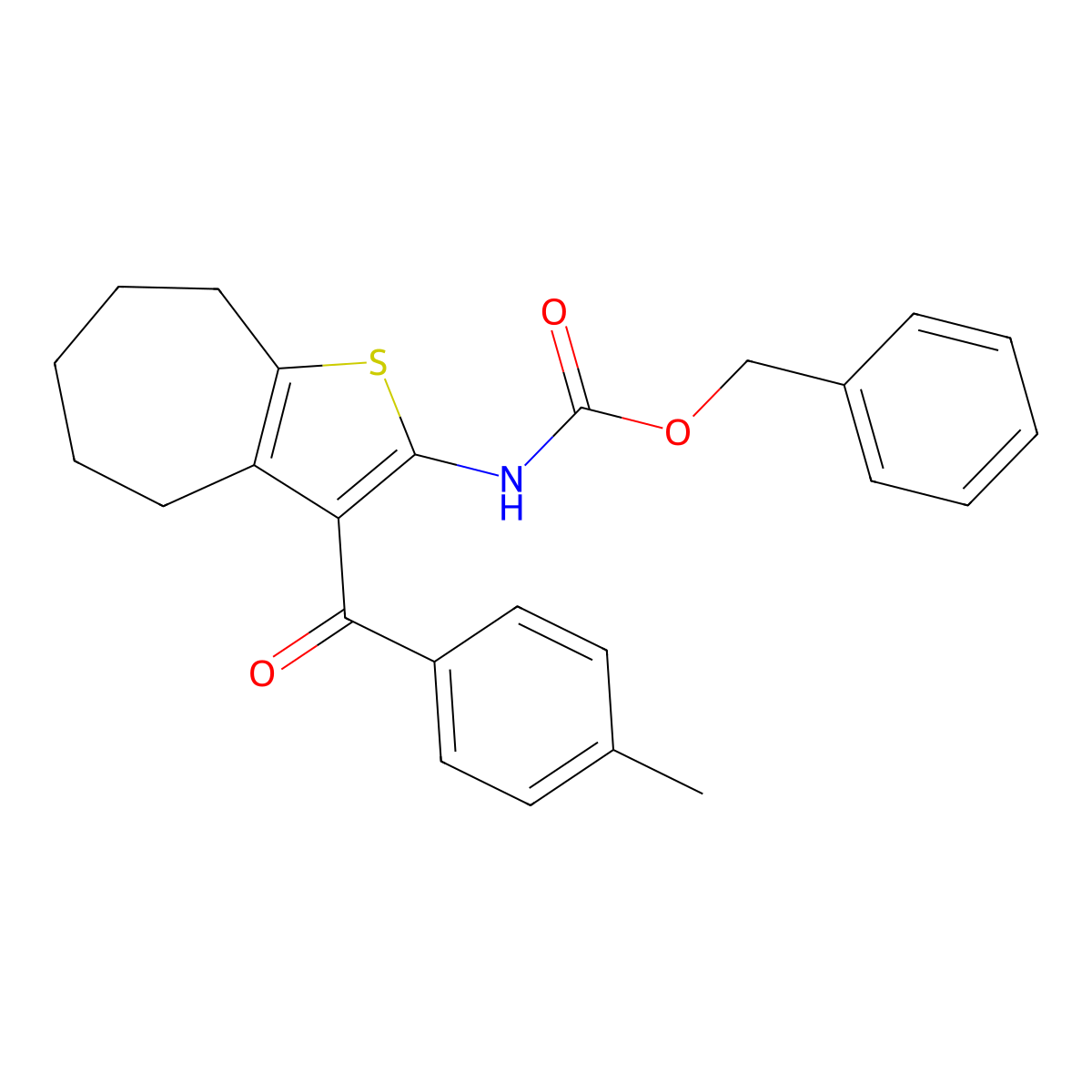 benzyl N-[3-(4-methylbenzoyl)-4H,5H,6H,7H,8H-cyclohepta[b]thiophen-2-yl]carbamate molecular structure, CAS 2680795-82-6