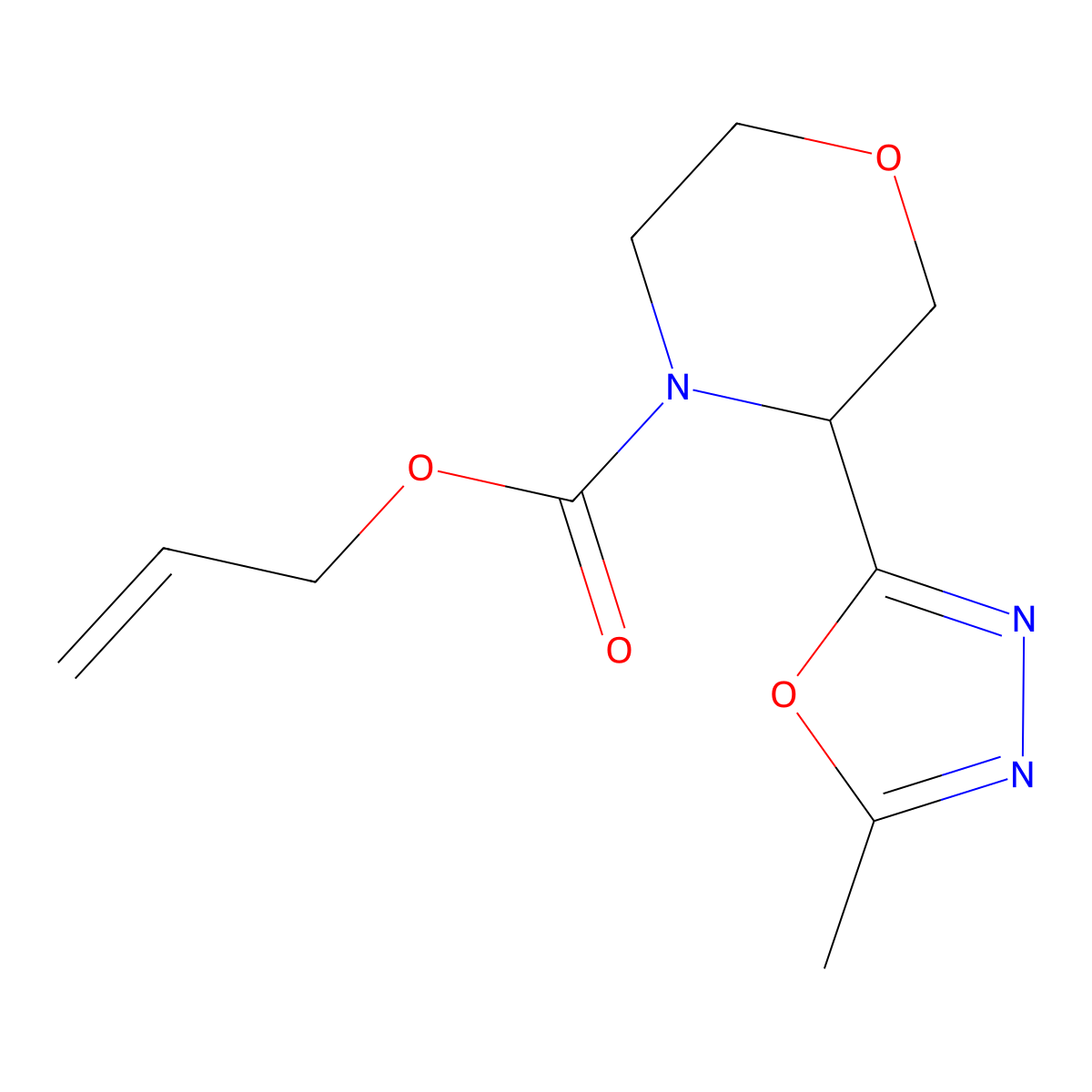 Prop-2-en-1-yl 3-(5-methyl-1,3,4-oxadiazol-2-yl)morpholine-4-carboxylate molecular structure, CAS 2680795-83-7