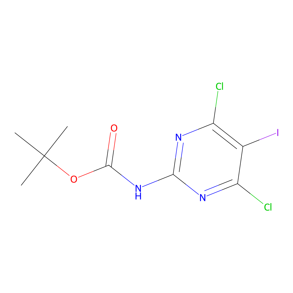 tert-butyl N-(4,6-dichloro-5-iodopyrimidin-2-yl)carbamate molecular structure, CAS 2680795-87-1
