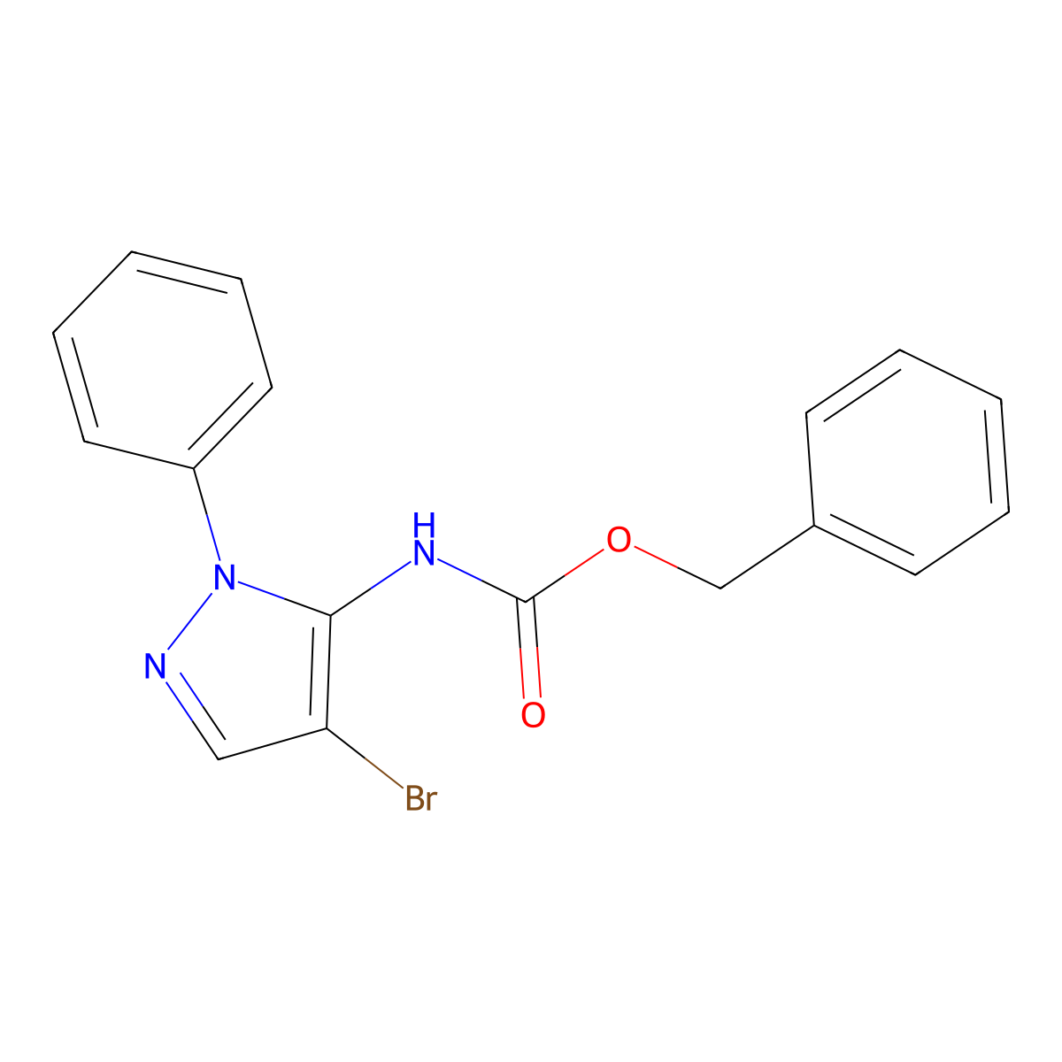 benzyl N-(4-bromo-1-phenyl-1H-pyrazol-5-yl)carbamate molecular structure, CAS 2680796-03-4