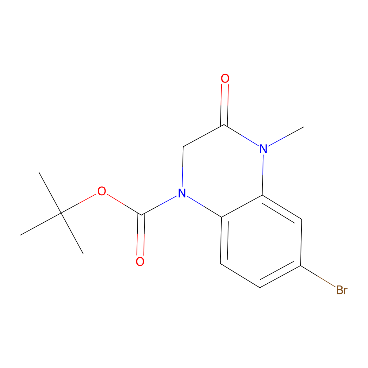 Tert-butyl 6-bromo-4-methyl-3-oxo-1,2,3,4-tetrahydroquinoxaline-1-carboxylate molecular structure, CAS 2680796-10-3