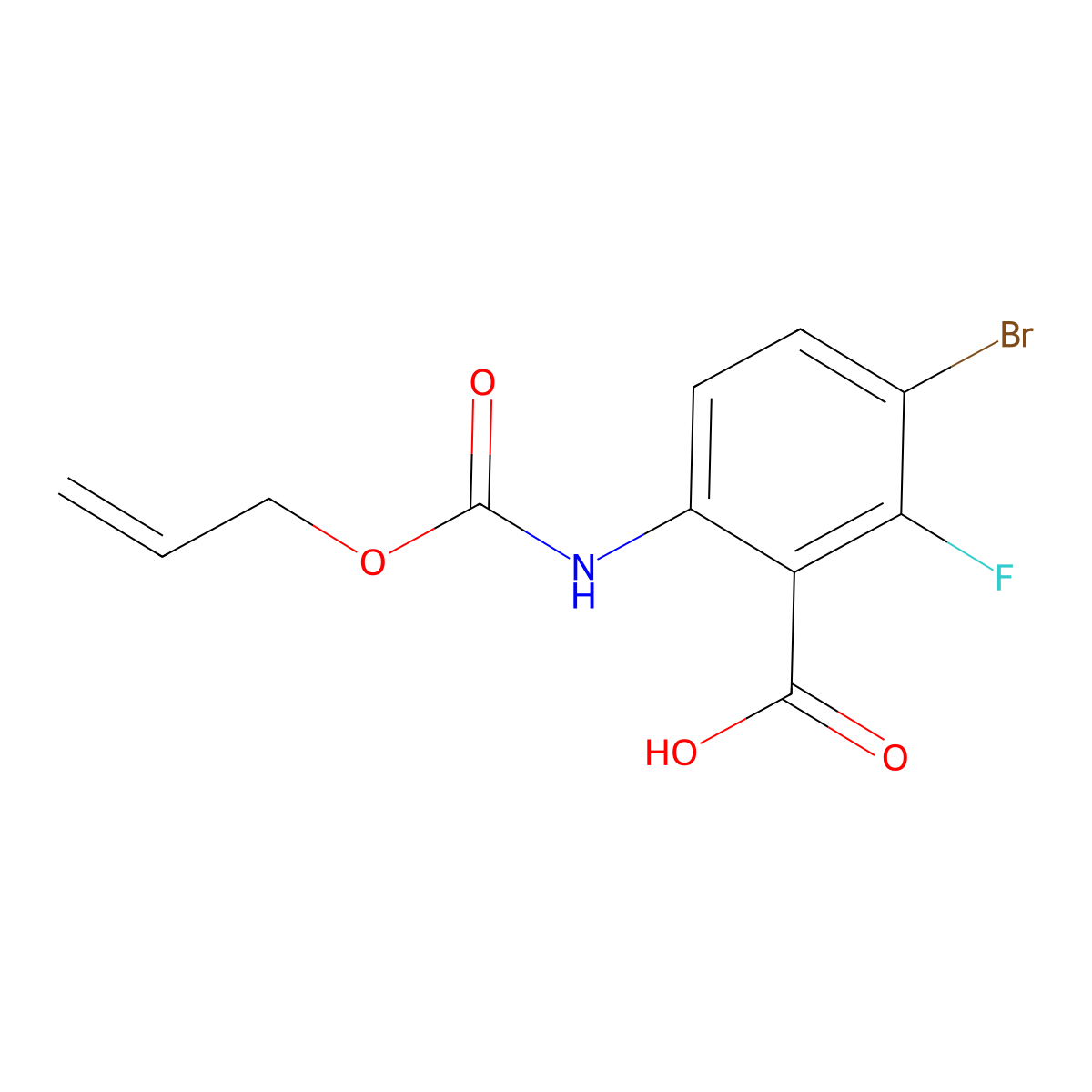 3-Bromo-2-fluoro-6-{[(prop-2-en-1-yloxy)carbonyl]amino}benzoic acid molecular structure, CAS 2680796-24-9