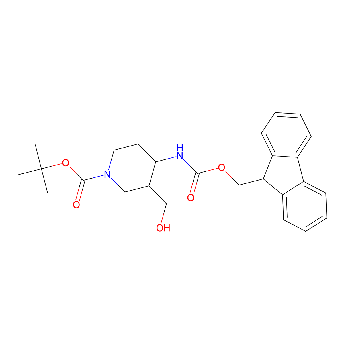 tert-butyl 4-({[(9H-fluoren-9-yl)methoxy]carbonyl}amino)-3-(hydroxymethyl)piperidine-1-carboxylate molecular structure, CAS 2680796-25-0