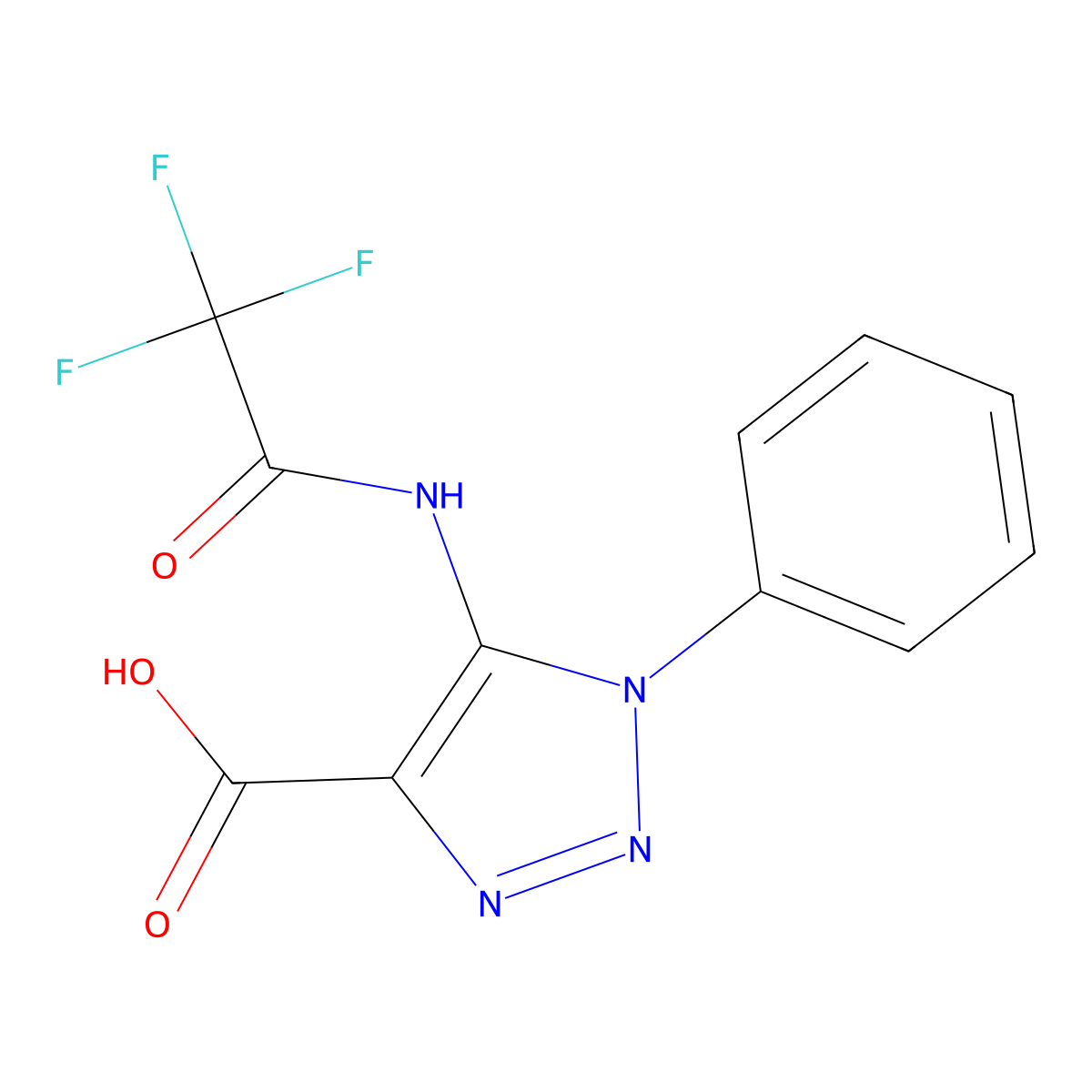 1-phenyl-5-(2,2,2-trifluoroacetamido)-1H-1,2,3-triazole-4-carboxylic acid molecular structure, CAS 2680796-38-5
