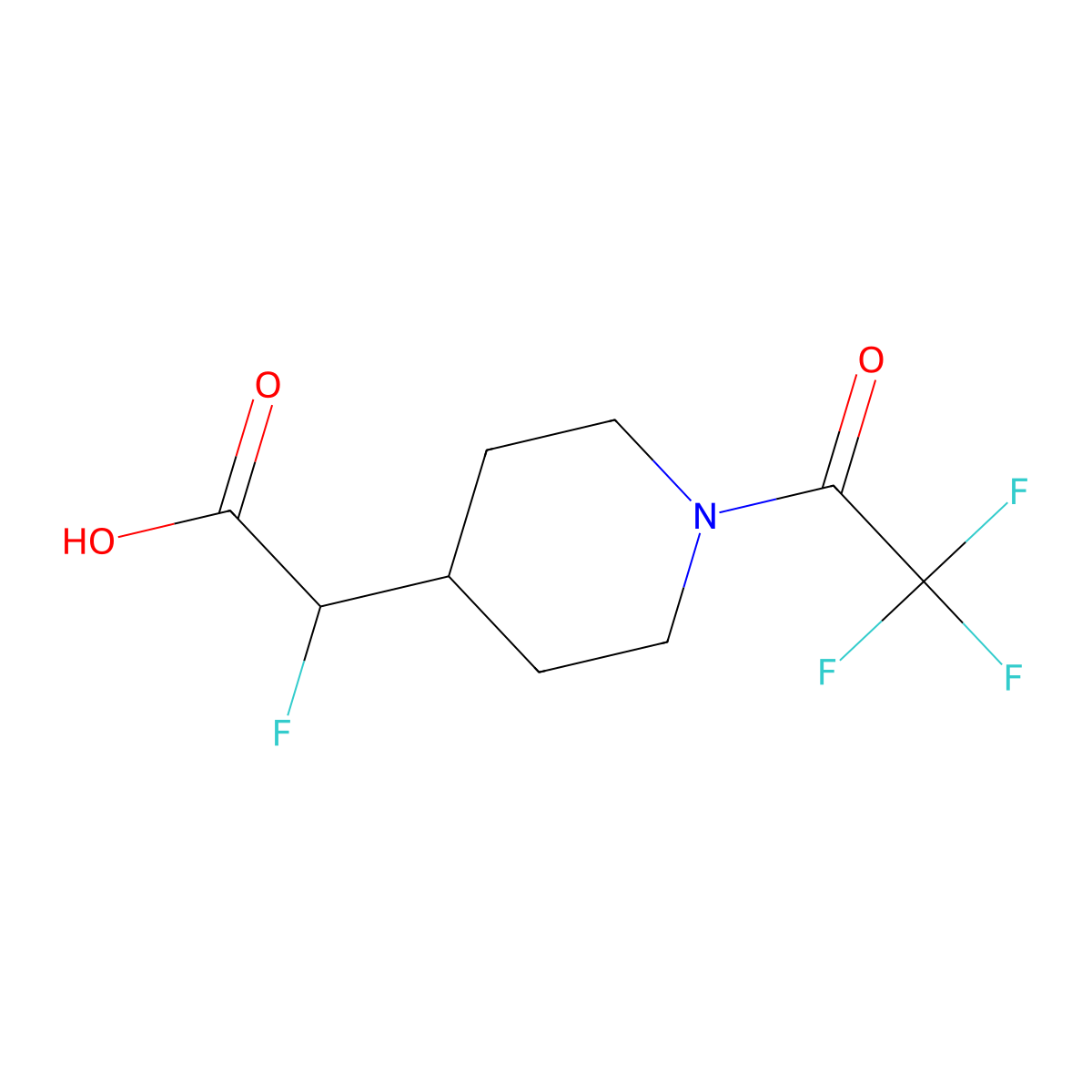 2-Fluoro-2-[1-(2,2,2-trifluoroacetyl)piperidin-4-yl]acetic acid molecular structure, CAS 2680796-40-9