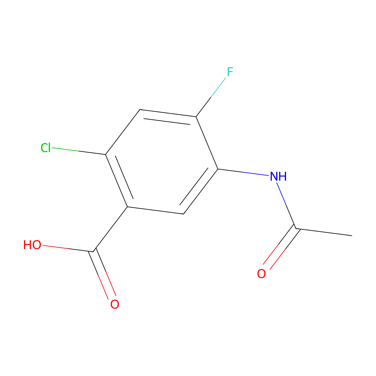 2-Chloro-5-acetamido-4-fluorobenzoic acid molecular structure, CAS 2680796-58-9