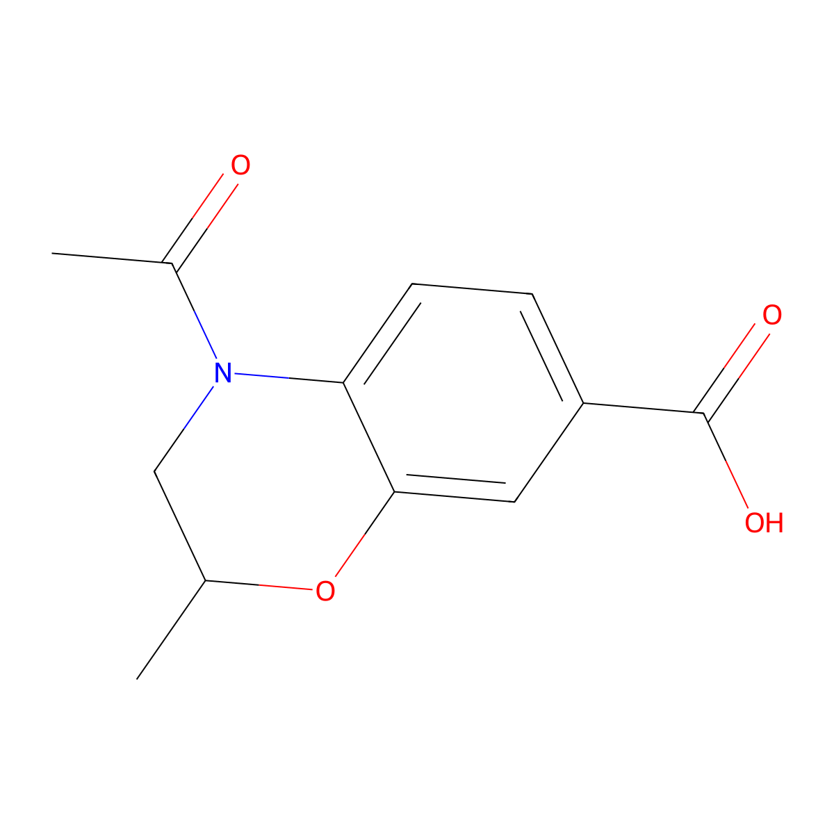 4-acetyl-2-methyl-3,4-dihydro-2H-1,4-benzoxazine-7-carboxylic acid molecular structure, CAS 2680796-63-6