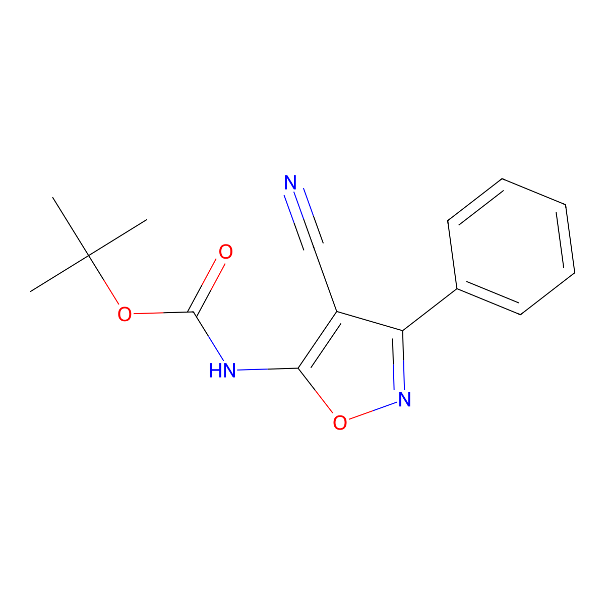 tert-butyl N-(4-cyano-3-phenyl-1,2-oxazol-5-yl)carbamate molecular structure, CAS 2680796-64-7