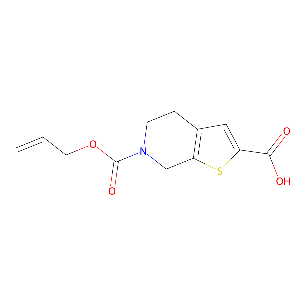 6-[(prop-2-en-1-yloxy)carbonyl]-4H,5H,6H,7H-thieno[2,3-c]pyridine-2-carboxylic acid molecular structure, CAS 2680796-69-2