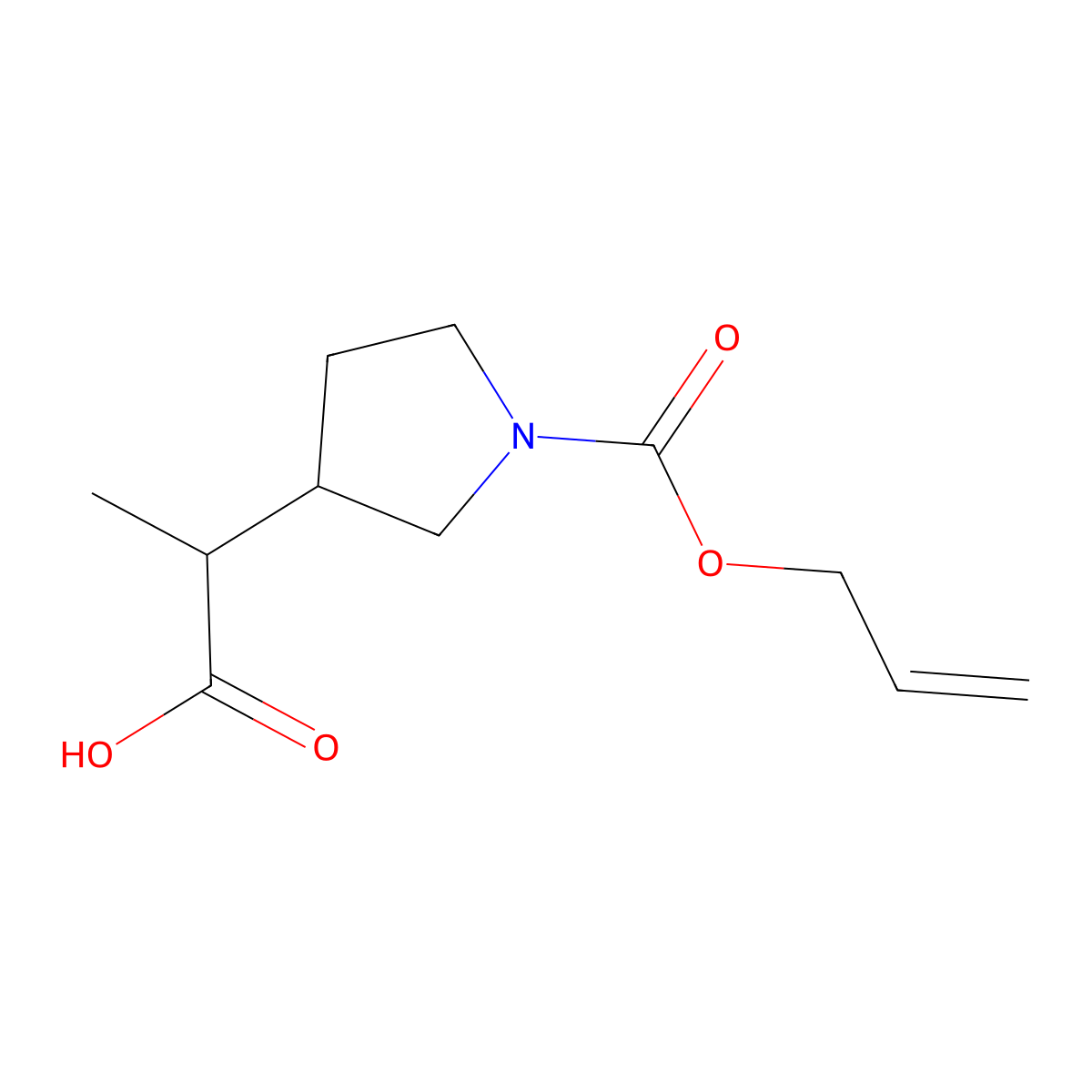2-{1-[(Prop-2-en-1-yloxy)carbonyl]pyrrolidin-3-yl}propanoic acid molecular structure, CAS 2680796-98-7