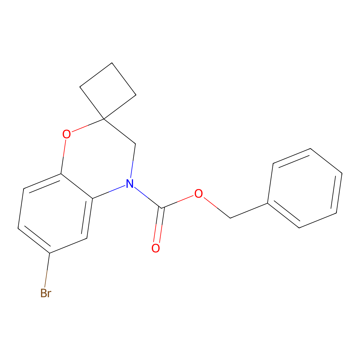 Benzyl 6-bromo-3,4-dihydrospiro[1,4-benzoxazine-2,1'-cyclobutane]-4-carboxylate molecular structure, CAS 2680797-13-9