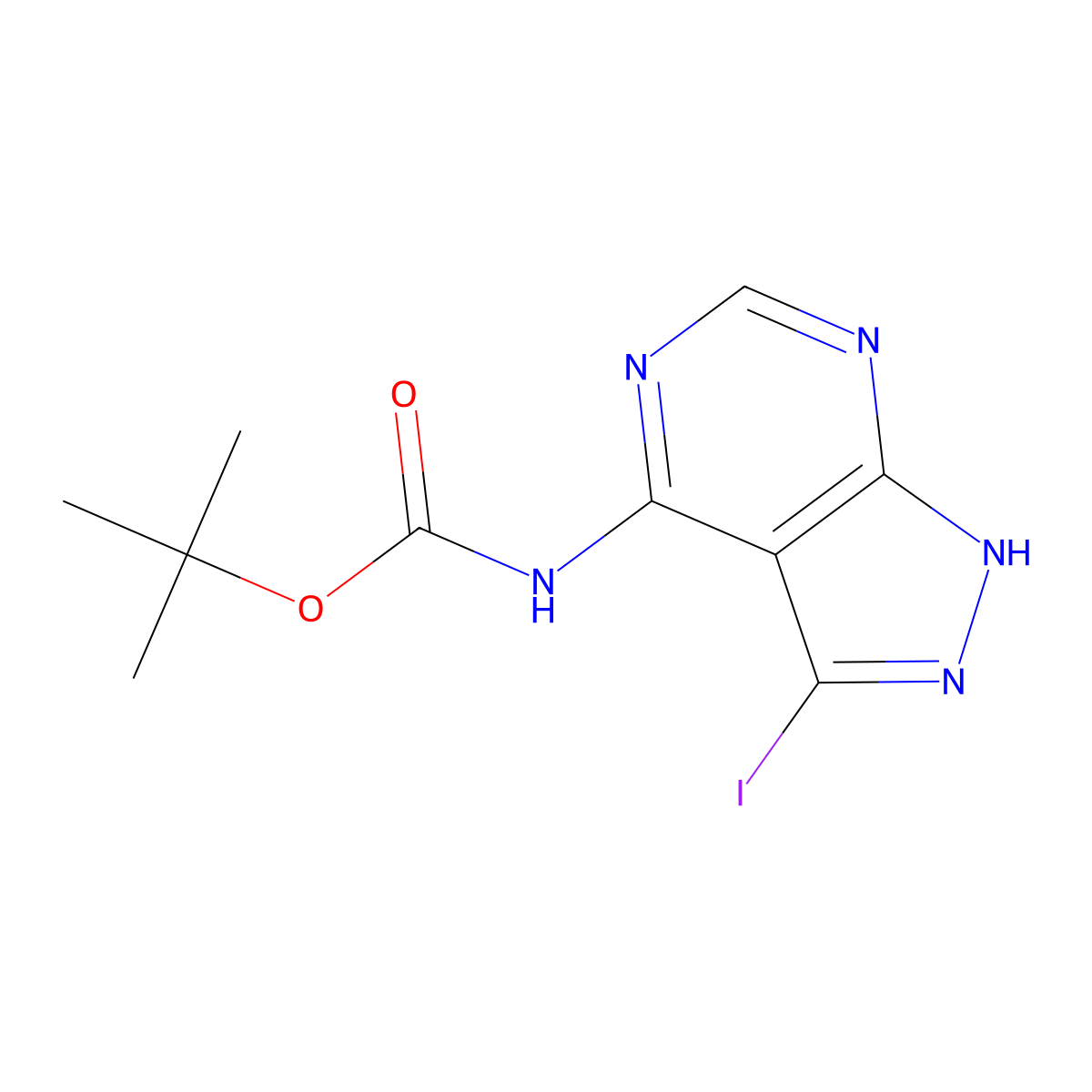 tert-butyl N-{3-iodo-1H-pyrazolo[3,4-d]pyrimidin-4-yl}carbamate molecular structure, CAS 2680797-23-1