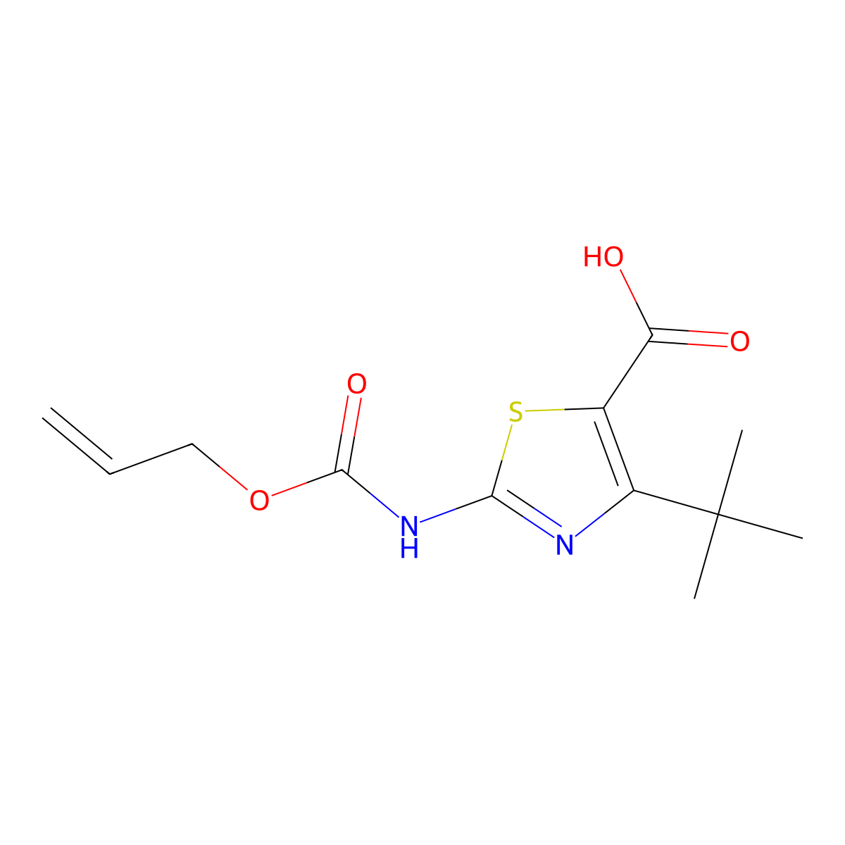 4-Tert-butyl-2-{[(prop-2-en-1-yloxy)carbonyl]amino}-1,3-thiazole-5-carboxylic acid molecular structure, CAS 2680797-28-6