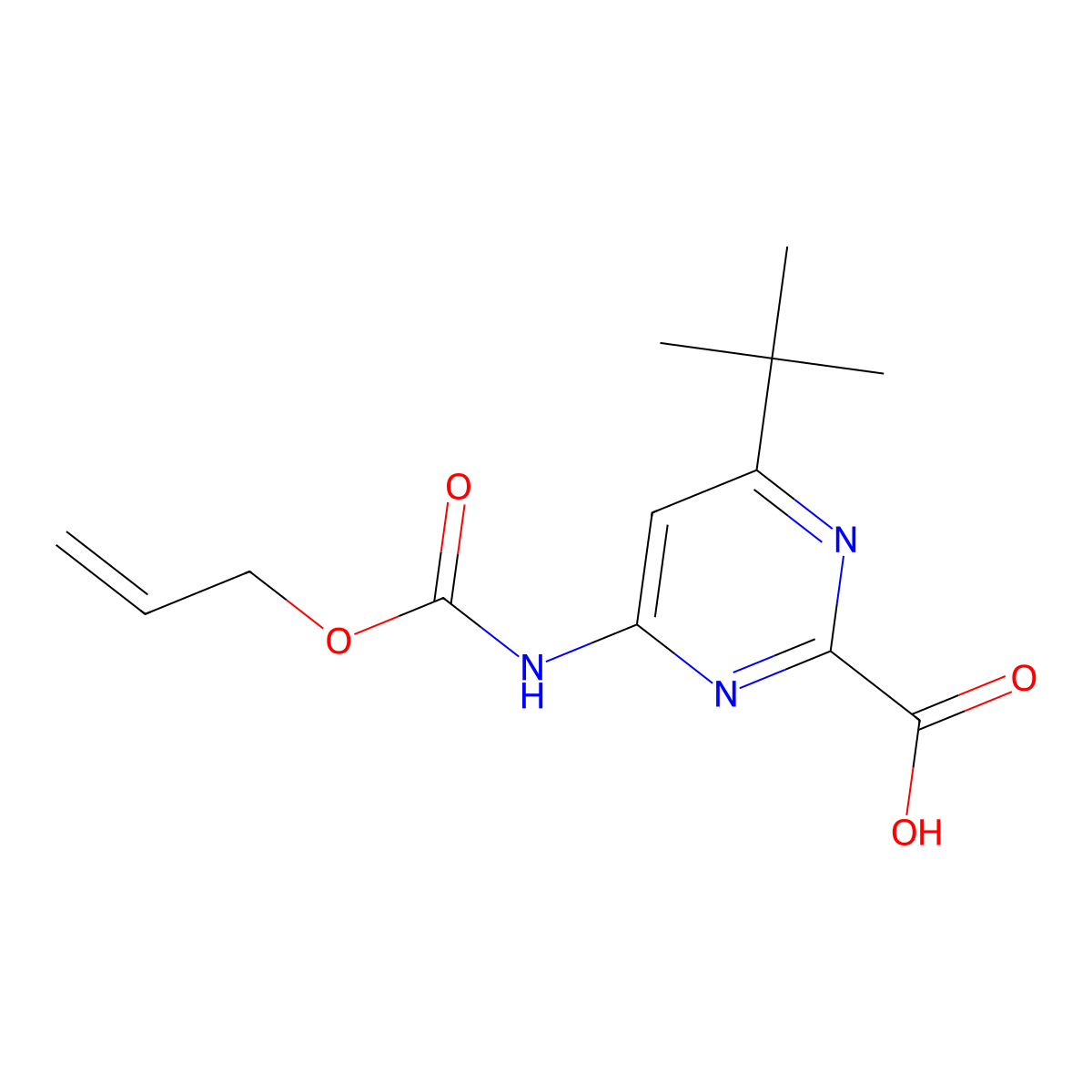 4-Tert-butyl-6-{[(prop-2-en-1-yloxy)carbonyl]amino}pyrimidine-2-carboxylic acid molecular structure, CAS 2680797-40-2