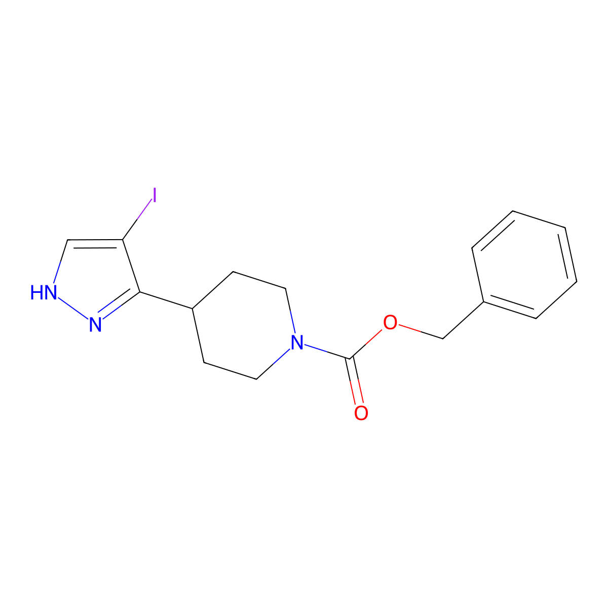 benzyl 4-(4-iodo-1H-pyrazol-3-yl)piperidine-1-carboxylate molecular structure, CAS 2680797-47-9