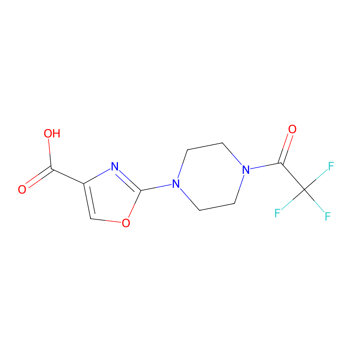 2-[4-(2,2,2-Trifluoroacetyl)piperazin-1-yl]-1,3-oxazole-4-carboxylic acid molecular structure, CAS 2680797-80-0