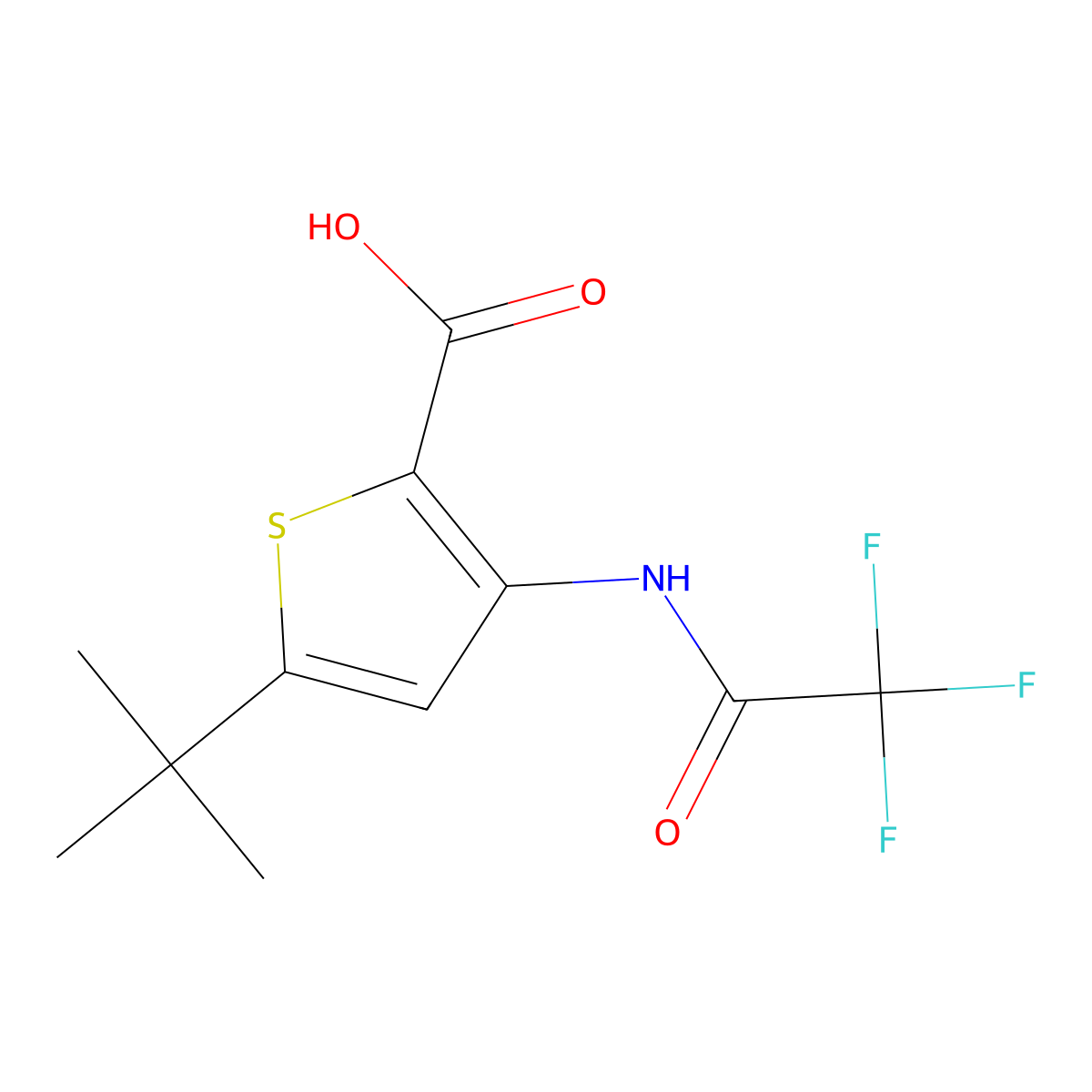 5-Tert-butyl-3-(2,2,2-trifluoroacetamido)thiophene-2-carboxylic acid molecular structure, CAS 2680797-90-2