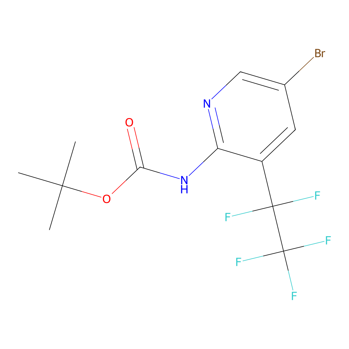tert-butyl N-[5-bromo-3-(1,1,2,2,2-pentafluoroethyl)pyridin-2-yl]carbamate molecular structure, CAS 2680797-91-3