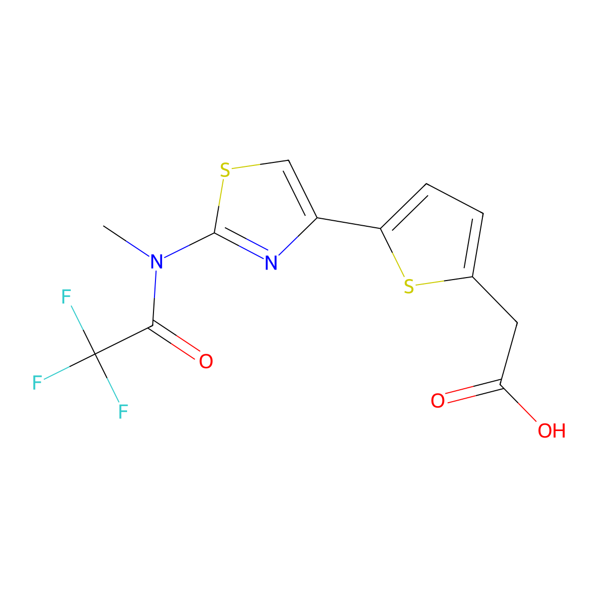 2-{5-[2-(2,2,2-trifluoro-N-methylacetamido)-1,3-thiazol-4-yl]thiophen-2-yl}acetic acid molecular structure, CAS 2680798-20-1