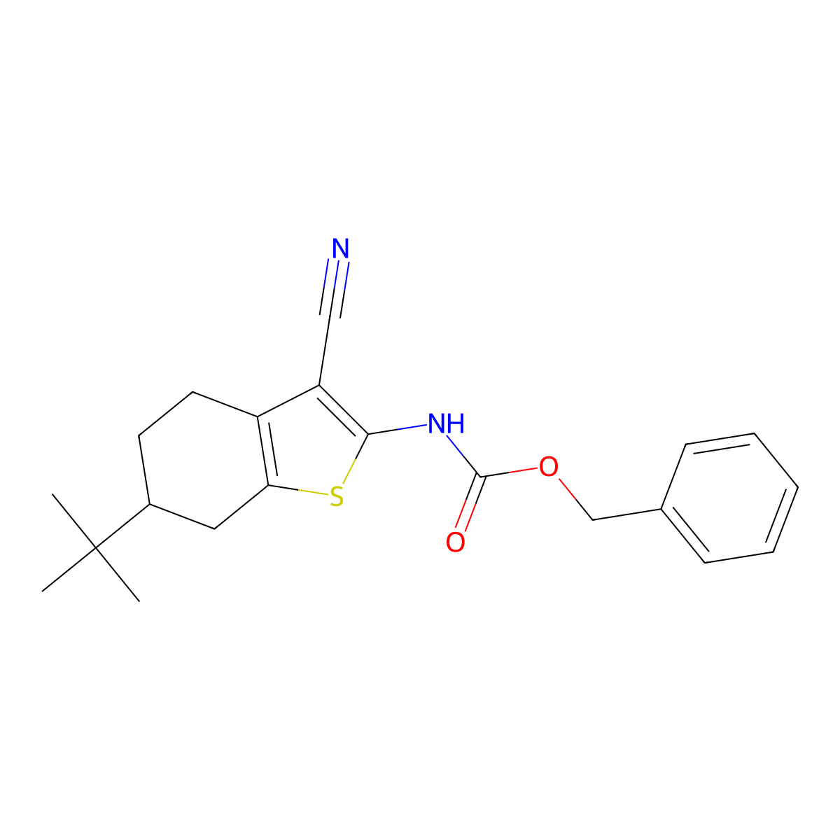 benzyl N-(6-tert-butyl-3-cyano-4,5,6,7-tetrahydro-1-benzothiophen-2-yl)carbamate molecular structure, CAS 2680798-21-2