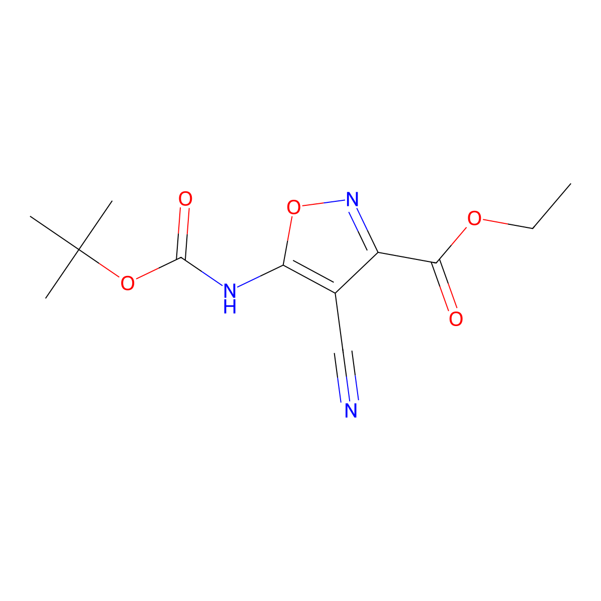 Ethyl 5-{[(tert-butoxy)carbonyl]amino}-4-cyano-1,2-oxazole-3-carboxylate molecular structure, CAS 2680798-22-3