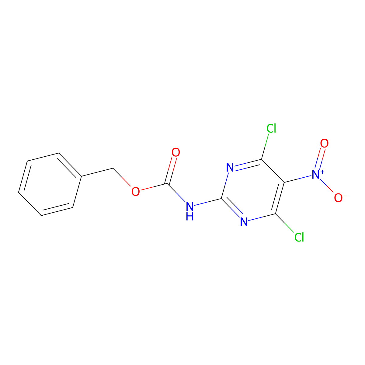 benzyl N-(4,6-dichloro-5-nitropyrimidin-2-yl)carbamate molecular structure, CAS 2680798-30-3