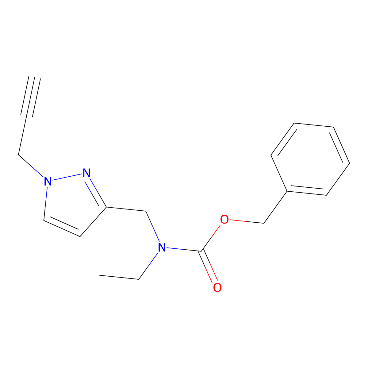 benzyl N-ethyl-N-{[1-(prop-2-yn-1-yl)-1H-pyrazol-3-yl]methyl}carbamate molecular structure, CAS 2680798-31-4