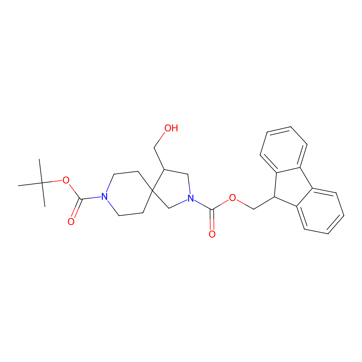 8-tert-butyl 2-(9H-fluoren-9-yl)methyl 4-(hydroxymethyl)-2,8-diazaspiro[4.5]decane-2,8-dicarboxylate molecular structure, CAS 2680798-51-8