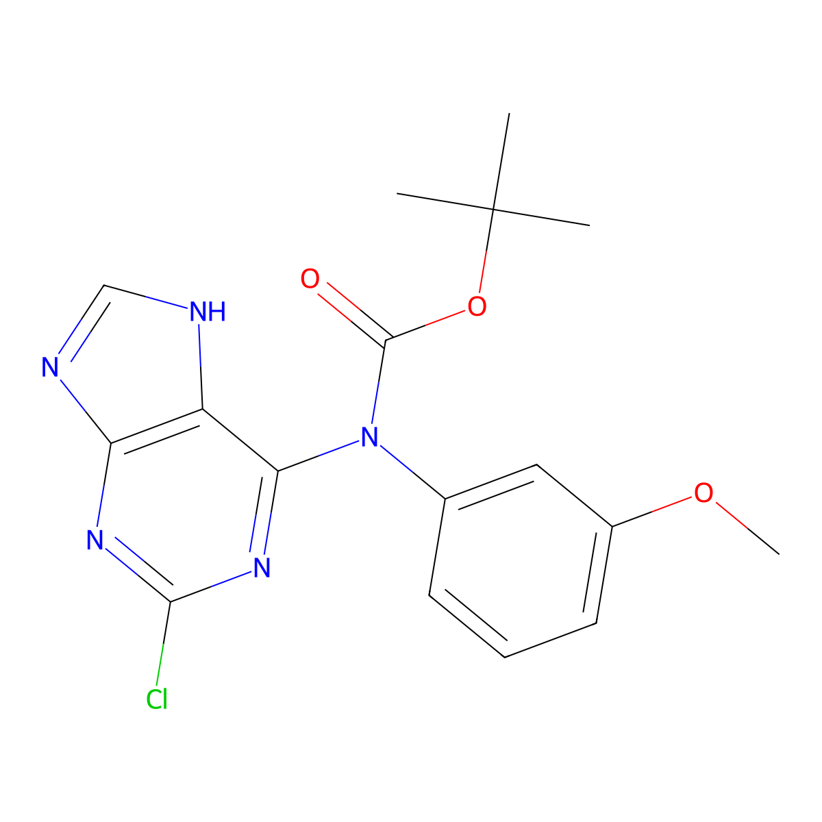 tert-butyl N-(2-chloro-7H-purin-6-yl)-N-(3-methoxyphenyl)carbamate molecular structure, CAS 2680798-61-0