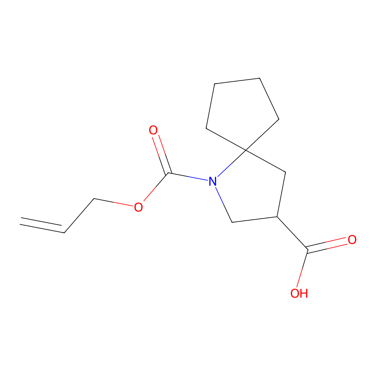 1-[(Prop-2-en-1-yloxy)carbonyl]-1-azaspiro[4.4]nonane-3-carboxylic acid molecular structure, CAS 2680798-67-6