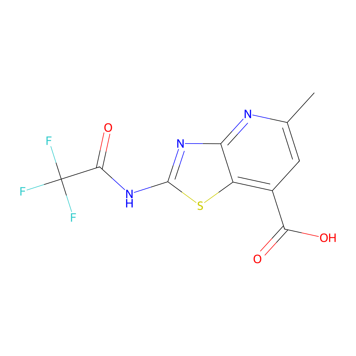 5-Methyl-2-(2,2,2-trifluoroacetamido)-[1,3]thiazolo[4,5-b]pyridine-7-carboxylic acid molecular structure, CAS 2680798-72-3