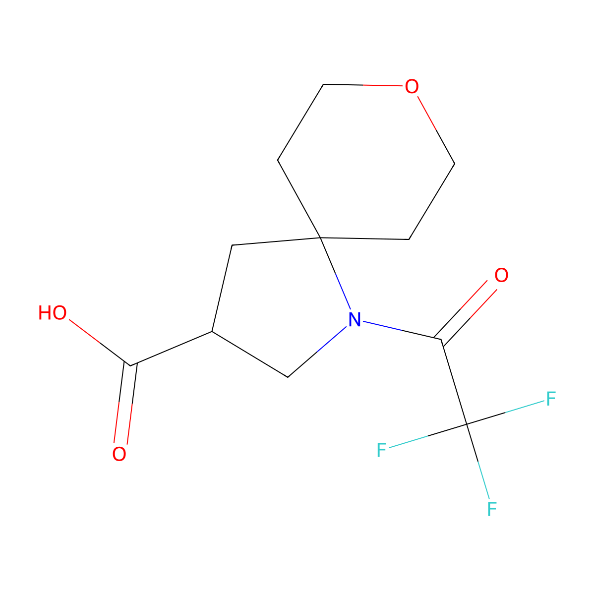 1-(2,2,2-Trifluoroacetyl)-8-oxa-1-azaspiro[4.5]decane-3-carboxylic acid molecular structure, CAS 2680799-03-3