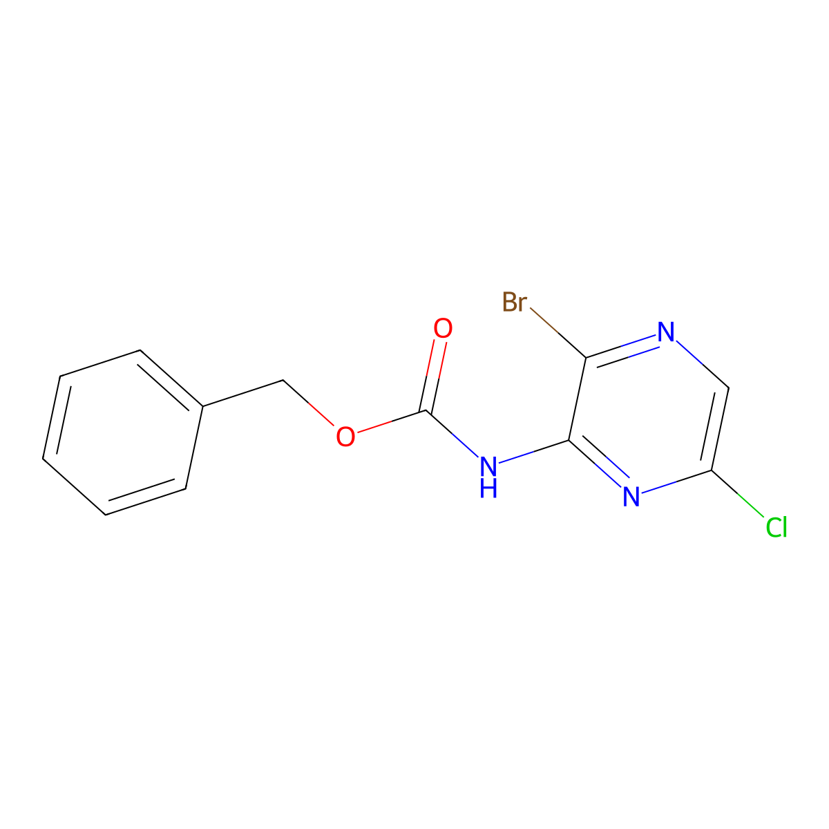 benzyl N-(3-bromo-6-chloropyrazin-2-yl)carbamate molecular structure, CAS 2680799-10-2
