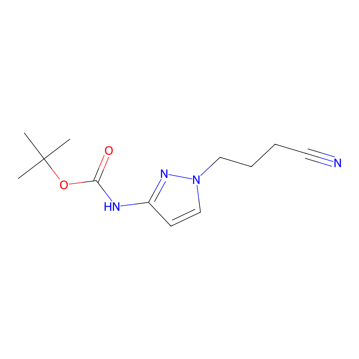 tert-butyl N-[1-(3-cyanopropyl)-1H-pyrazol-3-yl]carbamate molecular structure, CAS 2680799-15-7