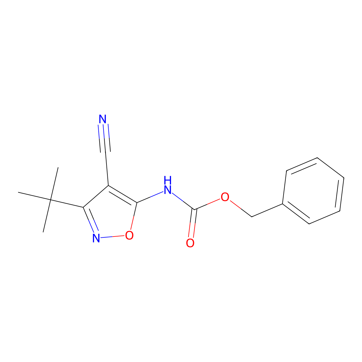 benzyl N-(3-tert-butyl-4-cyano-1,2-oxazol-5-yl)carbamate molecular structure, CAS 2680799-19-1