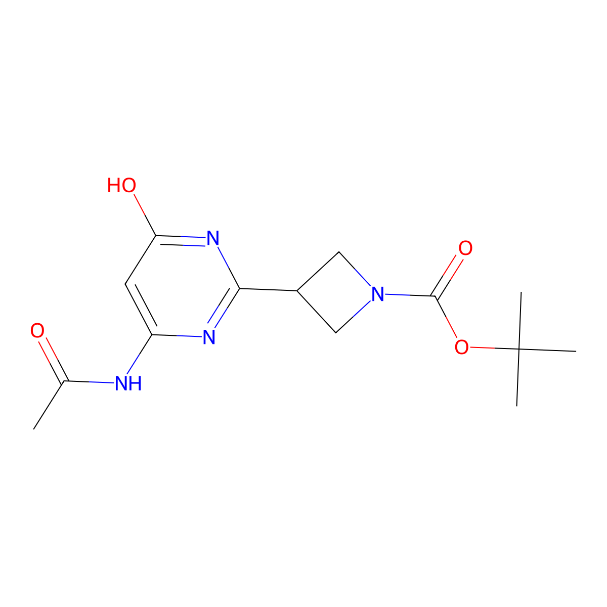 Tert-butyl 3-(4-acetamido-6-hydroxypyrimidin-2-yl)azetidine-1-carboxylate molecular structure, CAS 2680799-34-0