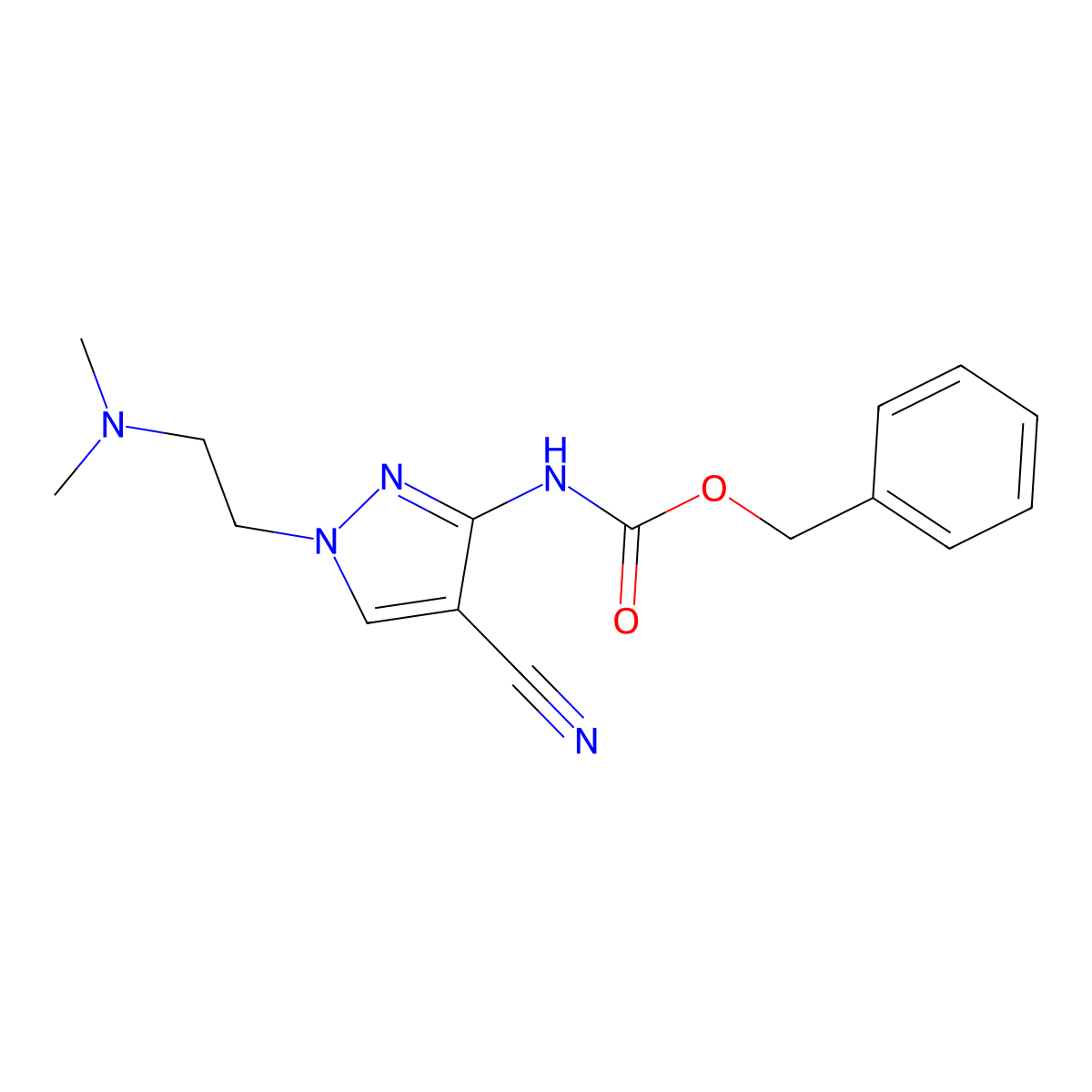 benzyl N-{4-cyano-1-[2-(dimethylamino)ethyl]-1H-pyrazol-3-yl}carbamate molecular structure, CAS 2680799-36-2