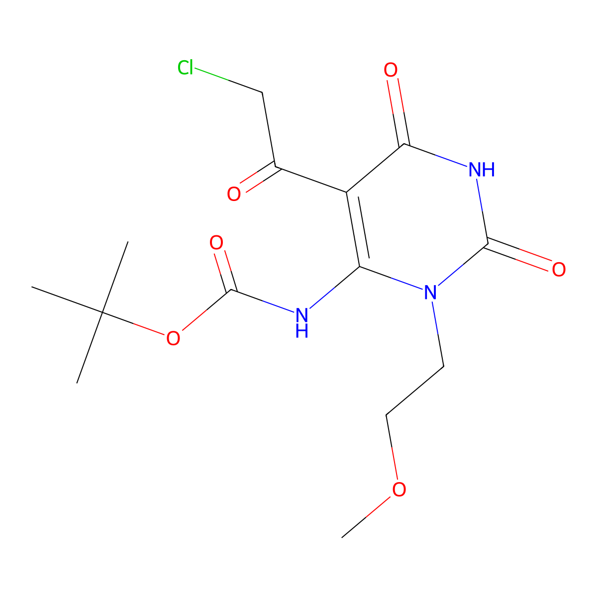tert-butyl N-[5-(2-chloroacetyl)-3-(2-methoxyethyl)-2,6-dioxo-1,2,3,6-tetrahydropyrimidin-4-yl]carbamate molecular structure, CAS 2680799-48-6
