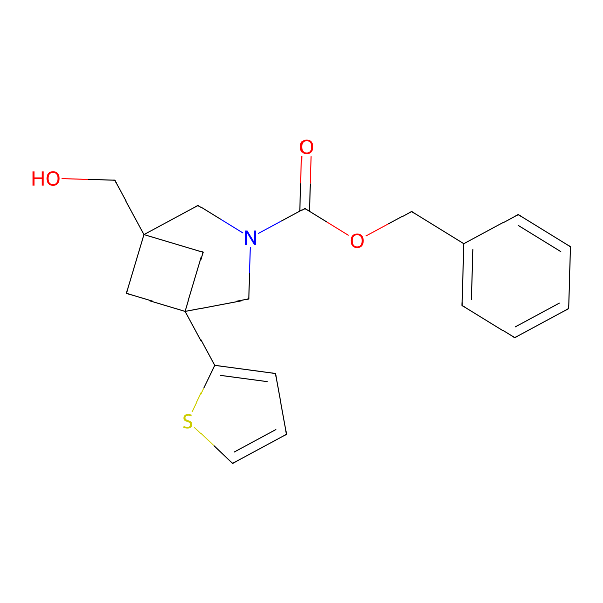 Benzyl 1-(hydroxymethyl)-5-(thiophen-2-yl)-3-azabicyclo[3.1.1]heptane-3-carboxylate molecular structure, CAS 2680799-63-5