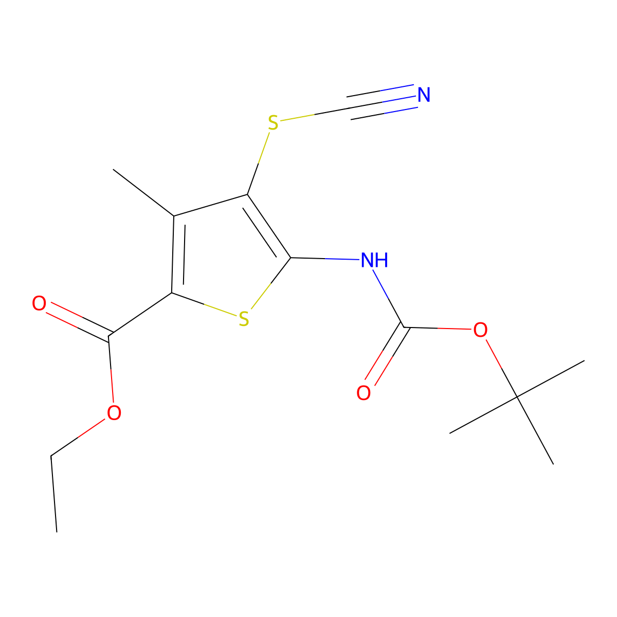 Ethyl 5-{[(tert-butoxy)carbonyl]amino}-4-(cyanosulfanyl)-3-methylthiophene-2-carboxylate molecular structure, CAS 2680799-74-8