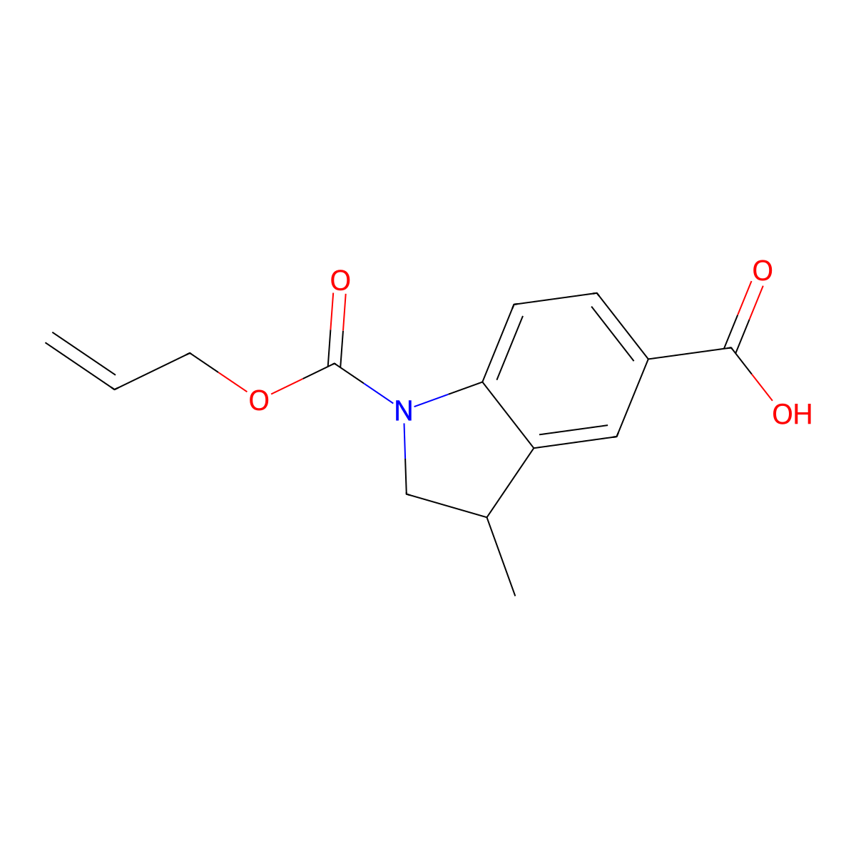 3-methyl-1-[(prop-2-en-1-yloxy)carbonyl]-2,3-dihydro-1H-indole-5-carboxylic acid molecular structure, CAS 2680799-90-8