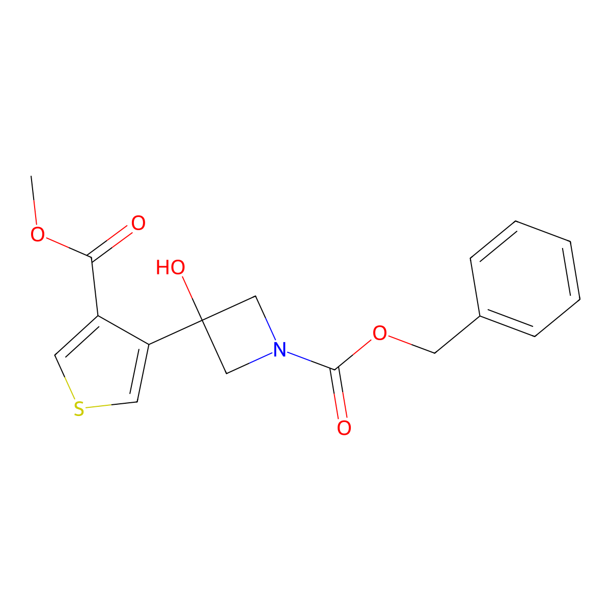 Benzyl 3-hydroxy-3-[4-(methoxycarbonyl)thiophen-3-yl]azetidine-1-carboxylate molecular structure, CAS 2680799-94-2